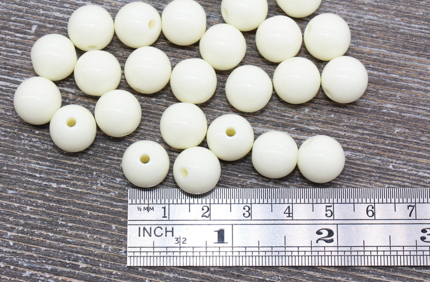 12mm Ivory Gumball Beads, Round Acrylic Loose Beads, Bubblegum Beads, Chunky Beads, Smooth Plastic Round Beads #510