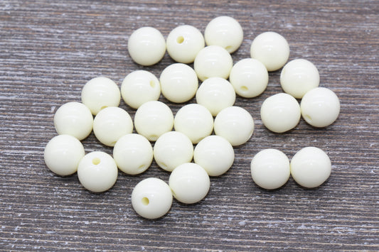 12mm Ivory Gumball Beads, Round Acrylic Loose Beads, Bubblegum Beads, Chunky Beads, Smooth Plastic Round Beads #510
