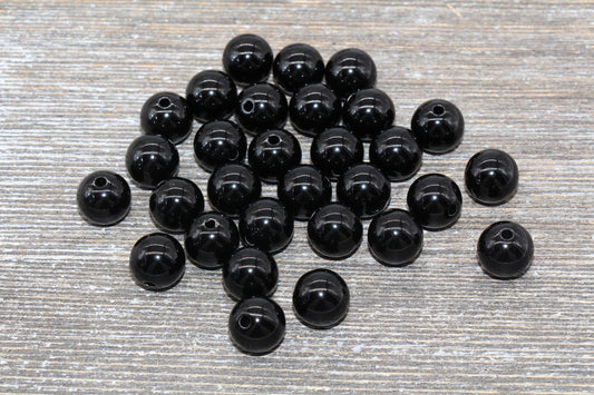 12mm Black Round Beads, Round Acrylic Loose Beads, Bubblegum Beads, Chunky Beads, Smooth Plastic Round Beads, Bracelet Beads #511