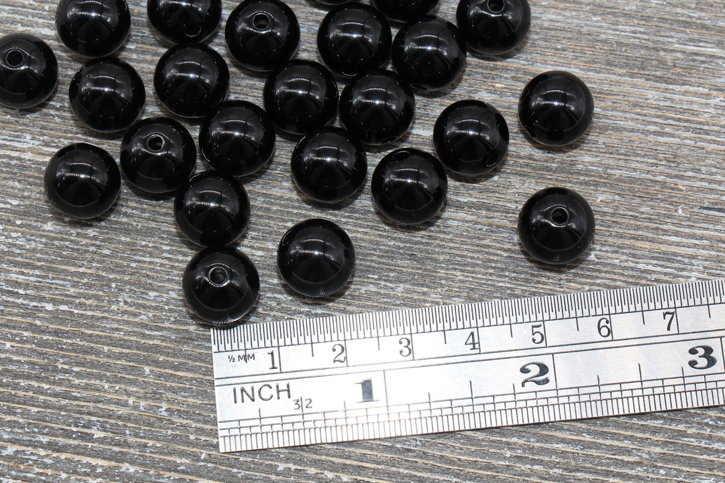 12mm Black Round Beads, Round Acrylic Loose Beads, Bubblegum Beads, Chunky Beads, Smooth Plastic Round Beads, Bracelet Beads #511