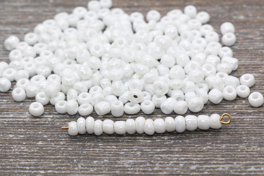 Glossy Glass Seed Beads, 4mm 6/0 Glass Round Seed Beads, White Opaque Seed Beads, Rocailles Beads, Beading Supplies #1196