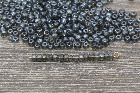 Glossy Transparent Glass Seed Beads, 4mm 6/0 Glass Round Seed Beads, Gray Trans Seed Beads, Rocailles Beads, Beading Supplies #1202