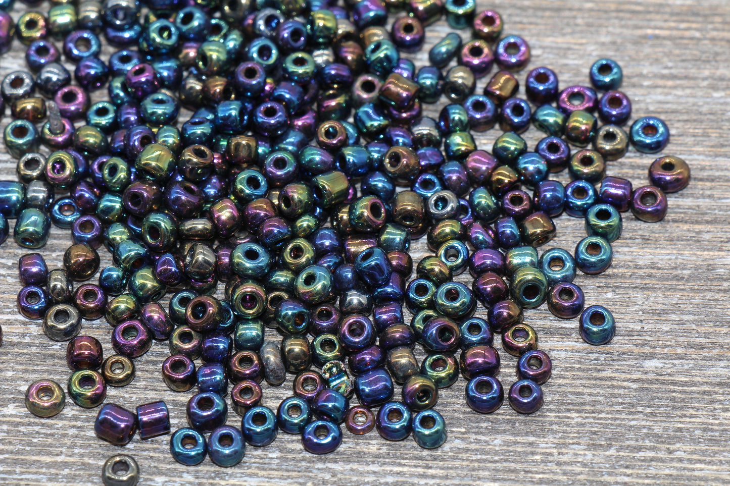 Rainbow Metallic Glass Seed Beads, 4mm 6/0 Glass Round Seed Beads, Rainbow Seed Beads, Rocailles Beads, Beading Supplies #1211