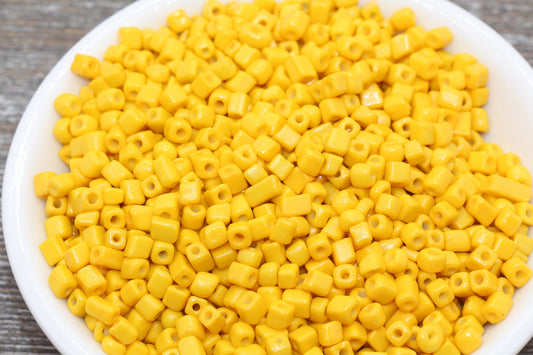 Square Glass Seed Beads, 4mm Cube Glass Beads, Yellow Square Seed Beads, Opaque Beads, Beading Supplies #1241