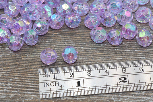 10mm Light Purple AB Faceted Gumball Beads, Iridescent Faceted Round Acrylic Loose Beads, Bubblegum Beads, Star Cut Rainbow Beads#1265