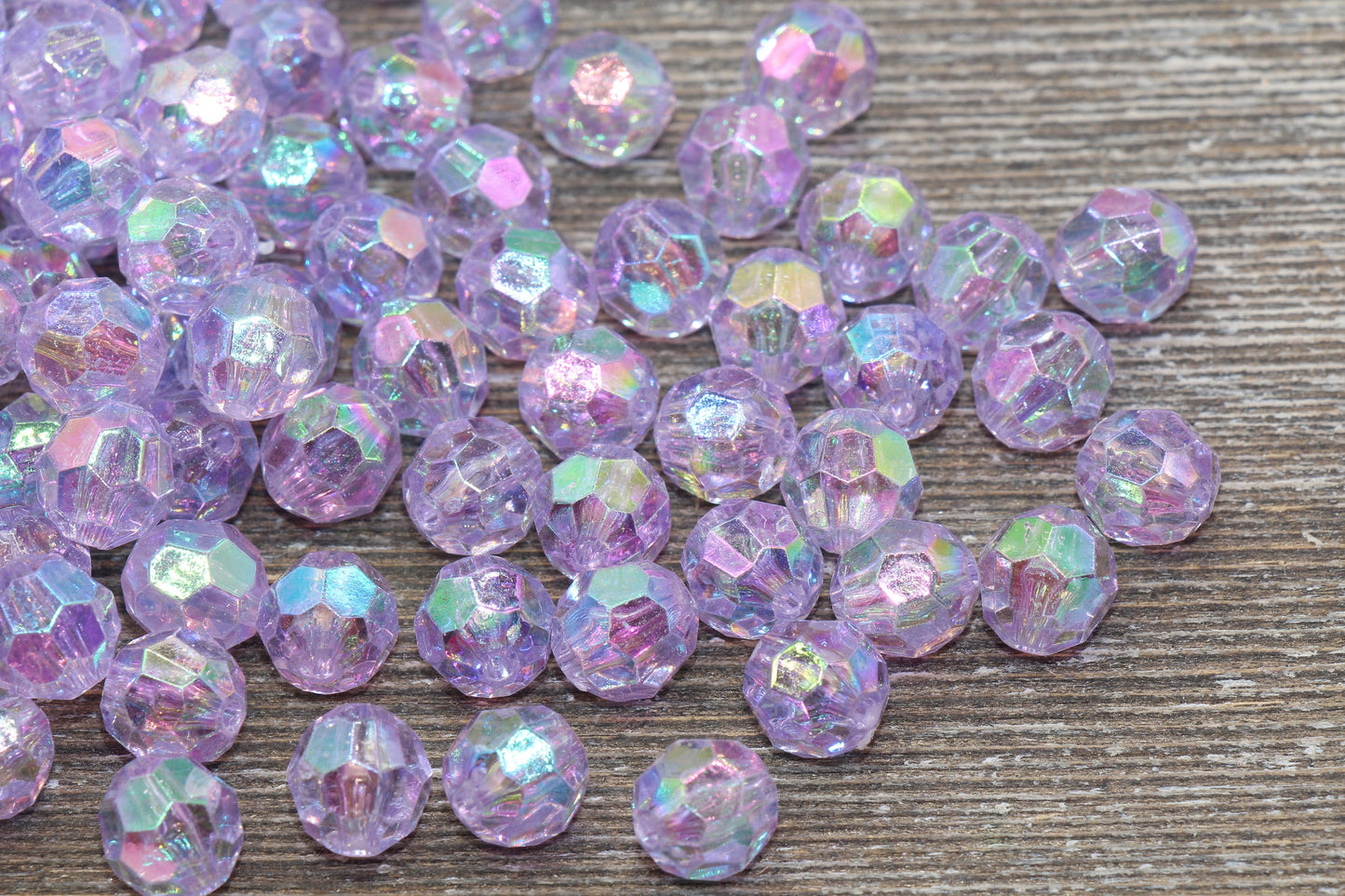 10mm Light Purple AB Faceted Gumball Beads, Iridescent Faceted Round Acrylic Loose Beads, Bubblegum Beads, Star Cut Rainbow Beads#1265