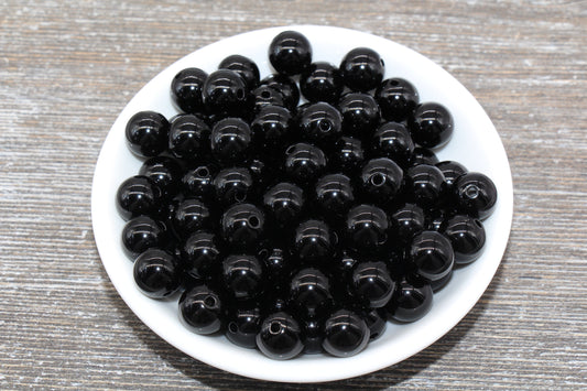 12mm Black Round Beads, Round Acrylic Loose Beads, Bubblegum Beads, Chunky Beads, Smooth Plastic Round Beads, Bracelet Beads #511