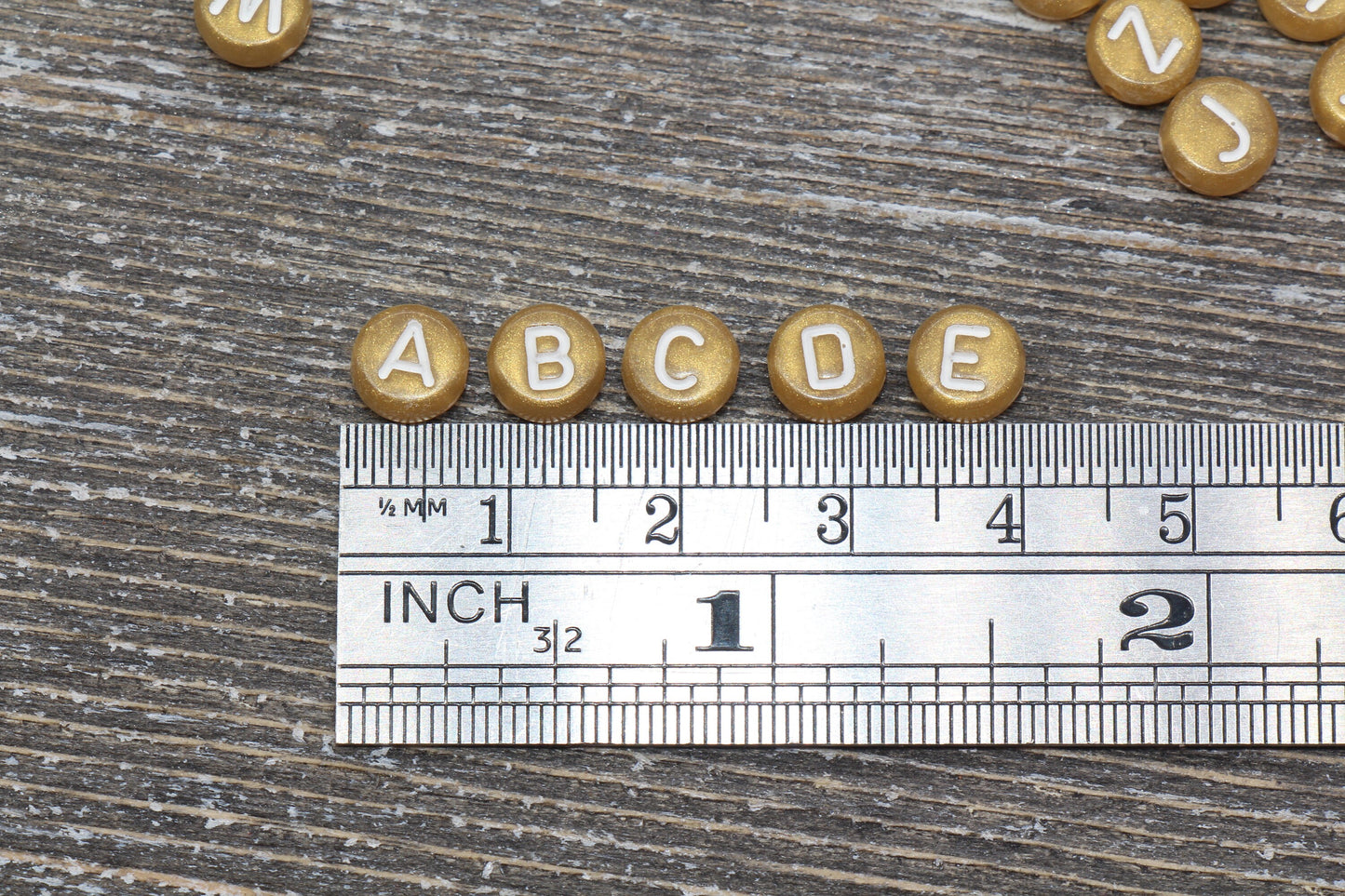 Gold Alphabet Letter Beads, Acrylic Gold with White Letters, Round Acrylic Beads, ABC Letter Beads, Name Beads, 7mm #17
