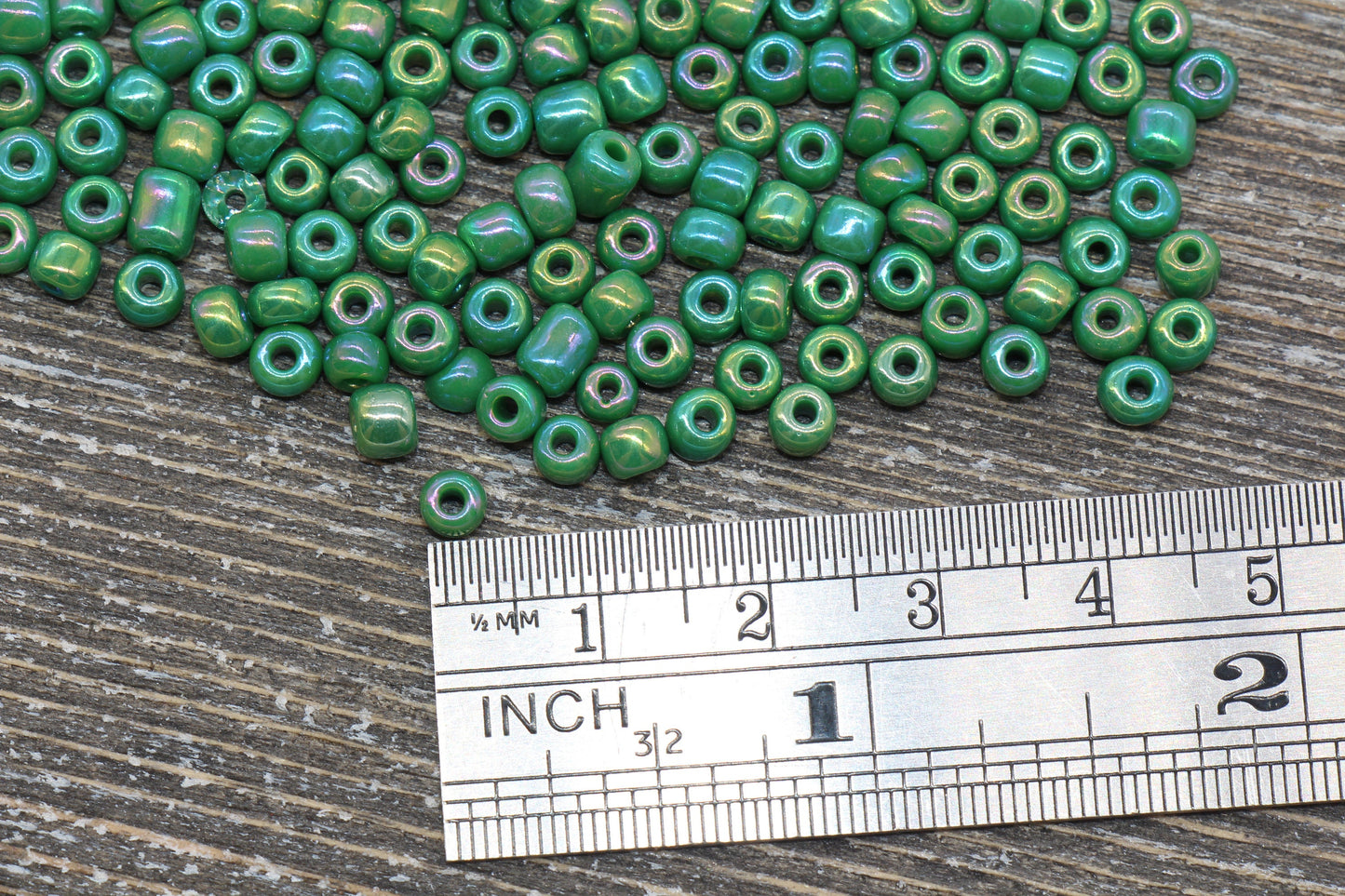 Iridescent Glass Seed Beads, 4mm 6/0 Glass Round Seed Beads, Green AB Opaque Seed Beads, Rocailles Beads, Beading Supplies #1193