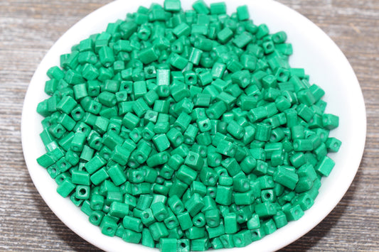 Square Glass Seed Beads, 4mm Cube Glass Beads, Green Square Seed Beads, Opaque Beads, Beading Supplies #1240