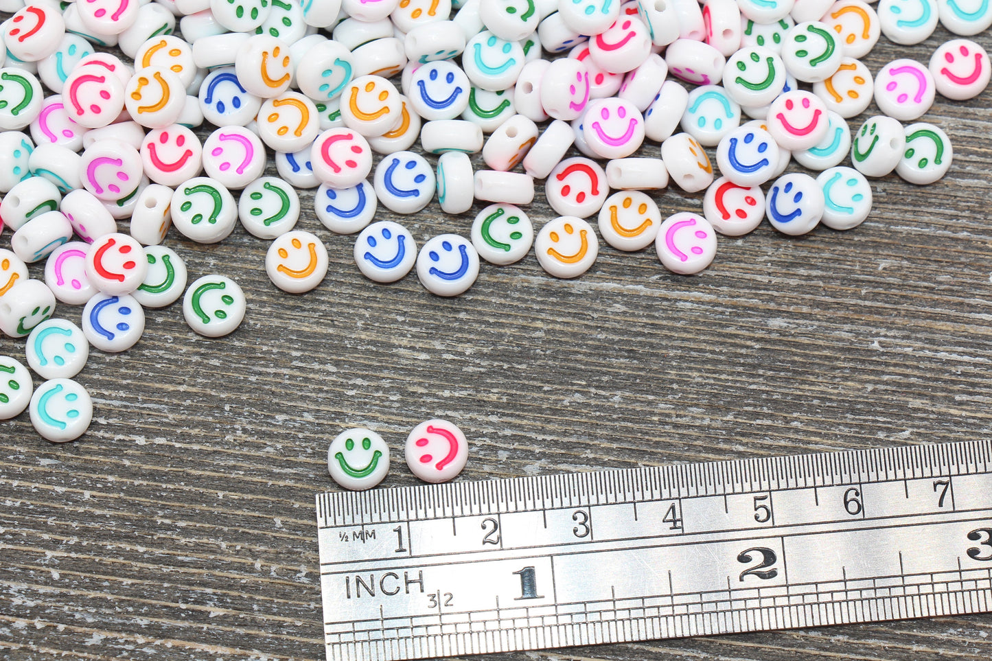 Multicolor Smiley Face Round Beads, Emoji Beads, Happy Face Beads, Plastic Round Beads Size 7mm #365