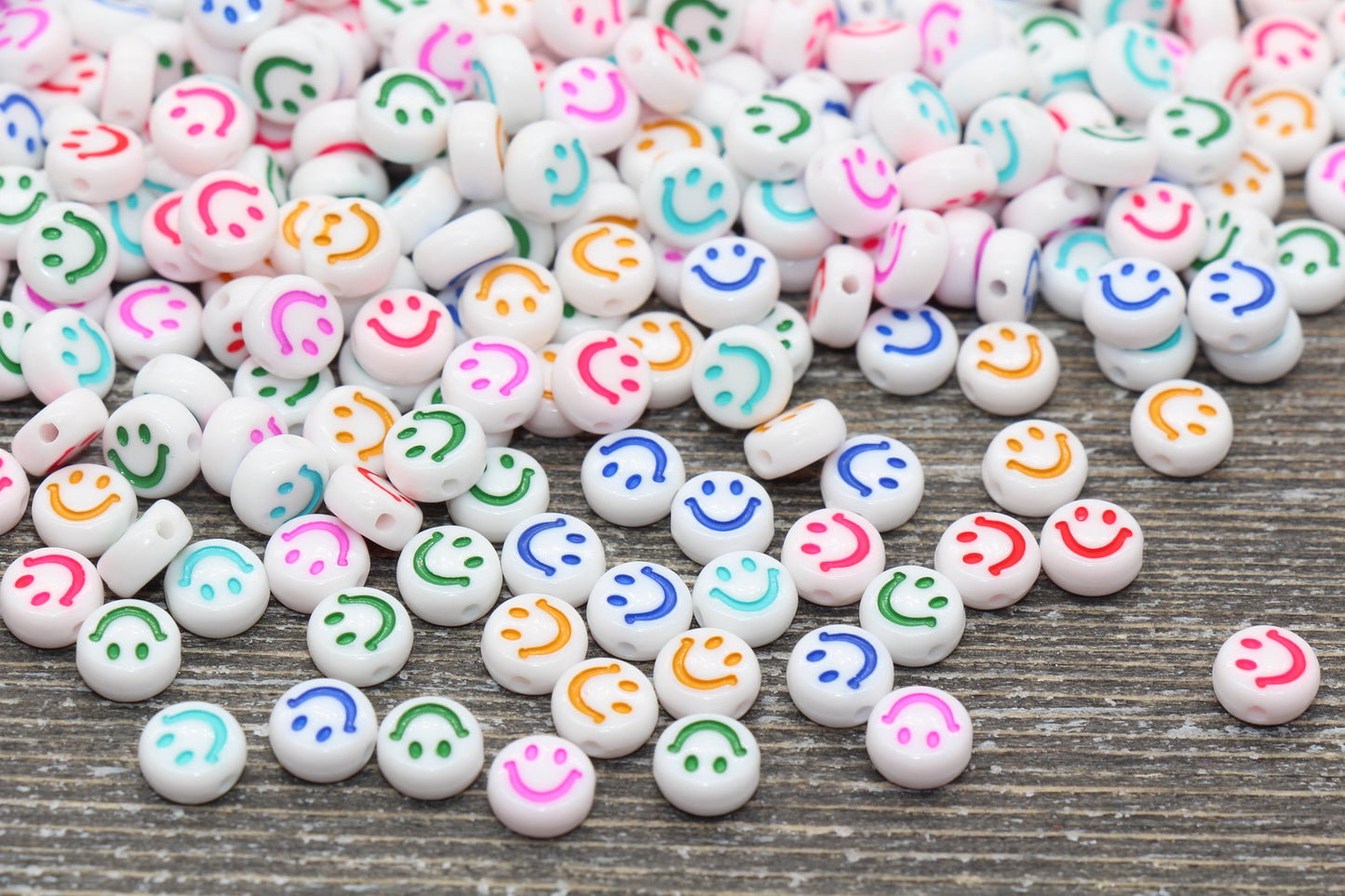 Multicolor Smiley Face Round Beads, Emoji Beads, Happy Face Beads, Plastic Round Beads Size 7mm #365