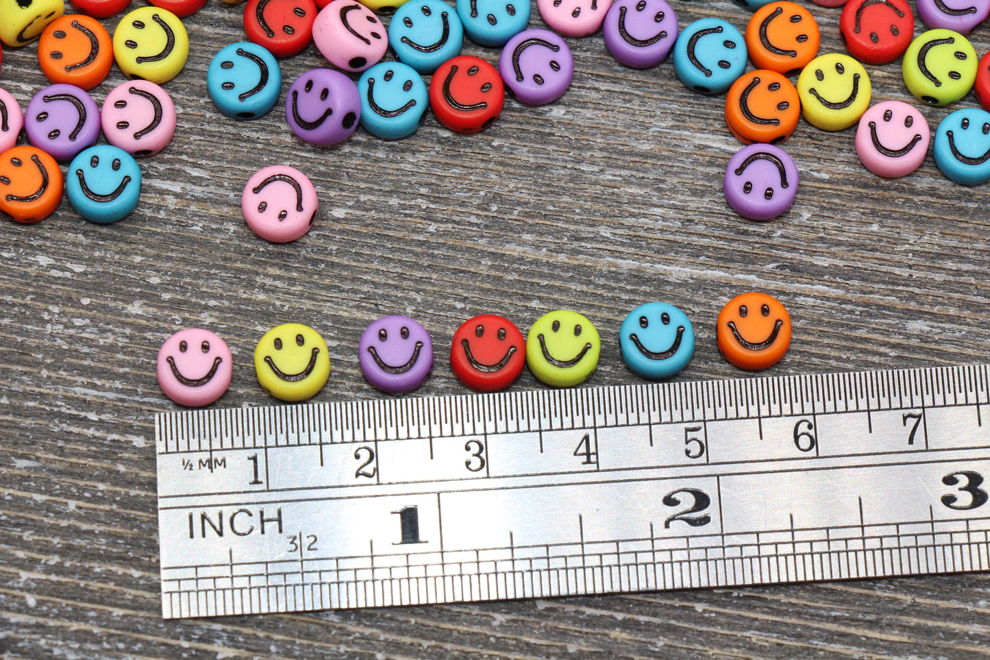 Multicolor Smiley Face Round Beads, Emoji Beads, Happy Face Beads, Plastic Round Beads Size 7mm #371