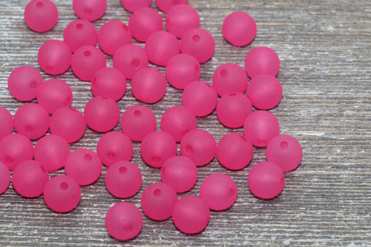10mm Matte Fuchsia Gumball Beads, Round Acrylic Loose Beads, Frosted Bubblegum Beads, Chunky Beads, Round Plastic Beads #683