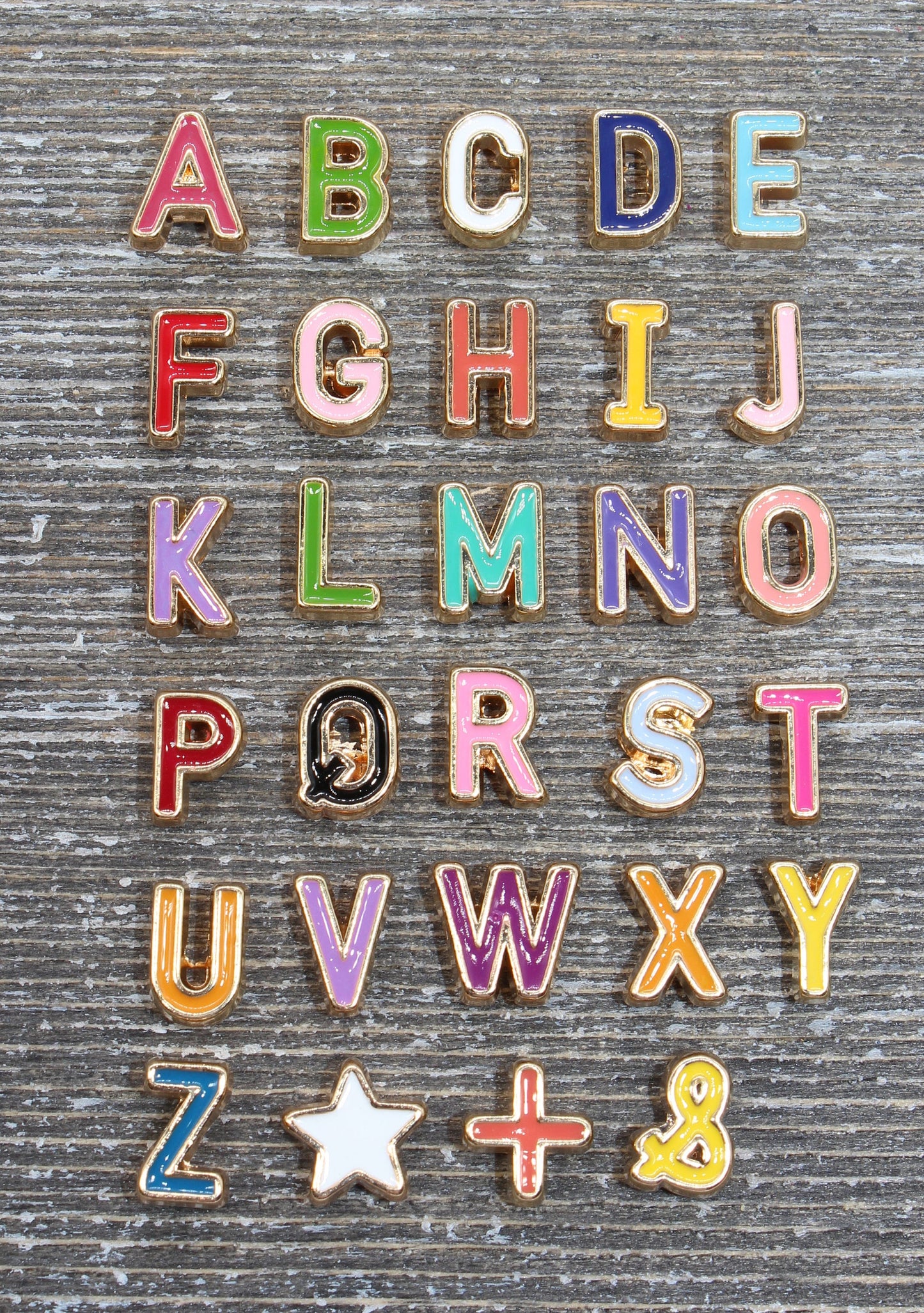 Enamel Alphabet Letter Beads, Gold Letter Beads, Gold Lined Letter Beads, Number Beads, Name Beads, Symbol Beads, Ampersand Beads