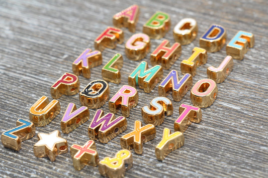 Enamel Alphabet Letter Beads, Gold Letter Beads, Gold Lined Letter Beads, Number Beads, Name Beads, Symbol Beads, Ampersand Beads