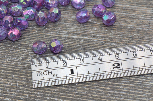 8mm Purple AB Faceted Gumball Beads, Purple Iridescent Faceted Acrylic Loose Beads, Bubblegum Beads, Star Cut Rainbow Beads #1261