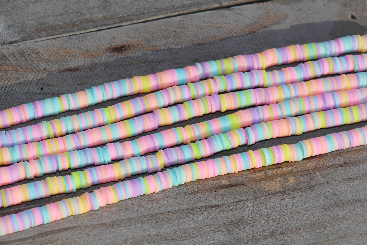 6mm Pastel Multicolored Heishi Beads, Polymer Clay Disc Beads, African Disc Beads, Wholesale Vinyl Heishi, 16 inch Strand #156
