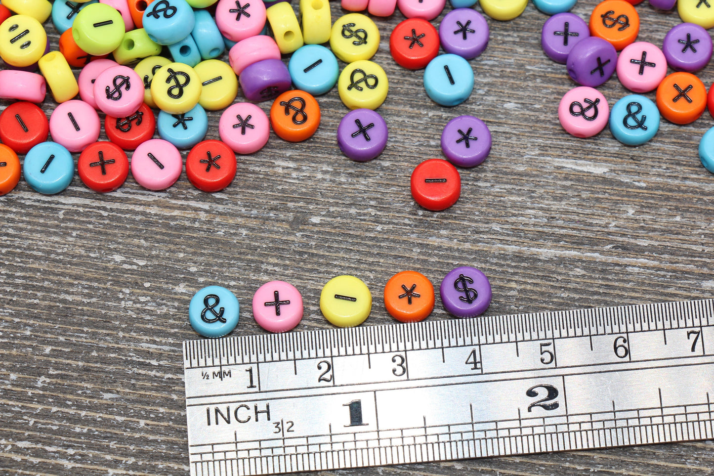 Ampersand, Asterisk, Plus, Minus, Dollar Sign Symbol Beads, Acrylic Multicolored symbol Beads, Round Symbol Beads, Size 7mm #1313