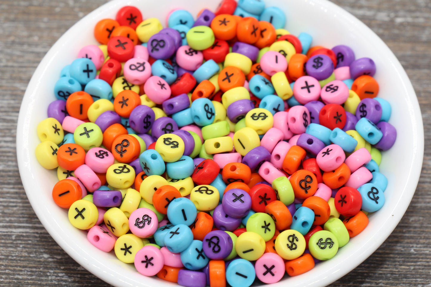 Ampersand, Asterisk, Plus, Minus, Dollar Sign Symbol Beads, Acrylic Multicolored symbol Beads, Round Symbol Beads, Size 7mm #1313