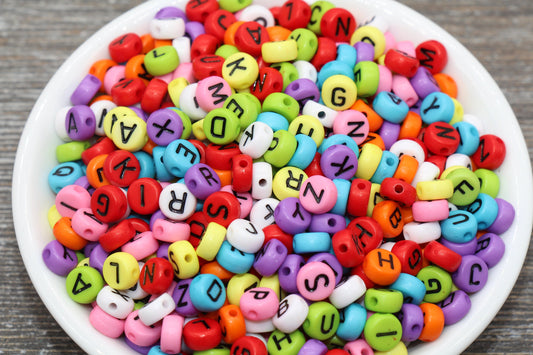 Multicolored Alphabet Letter Beads, Acrylic Mix Colors Letter Beads, Colorful Round Letter Beads, Name Initial Beads 7mm #165