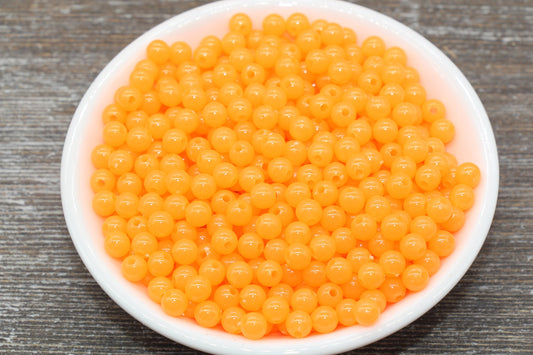 6mm Glow in Dark Orange Gumball Beads, Round Acrylic Loose Beads, Bubblegum Beads, Chunky Beads, Smooth Plastic Round Beads #1326