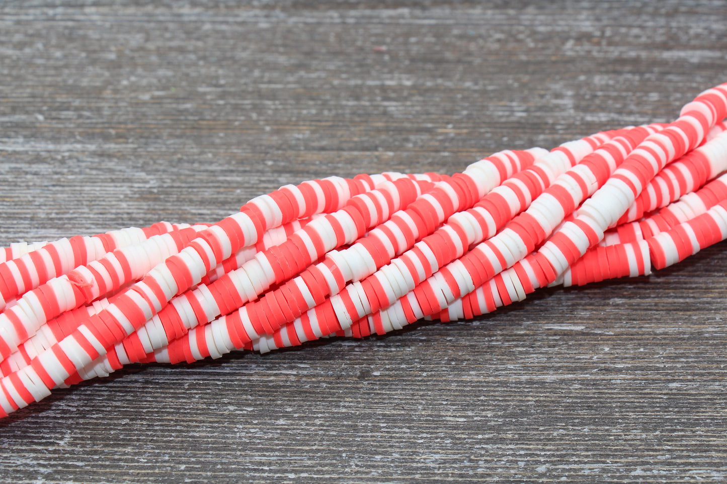 6mm Orange and White Mixed Heishi Beads, Polymer Clay Disc Beads, African Disc Beads, Wholesale Vinyl Heishi, 16 inch Strand #59