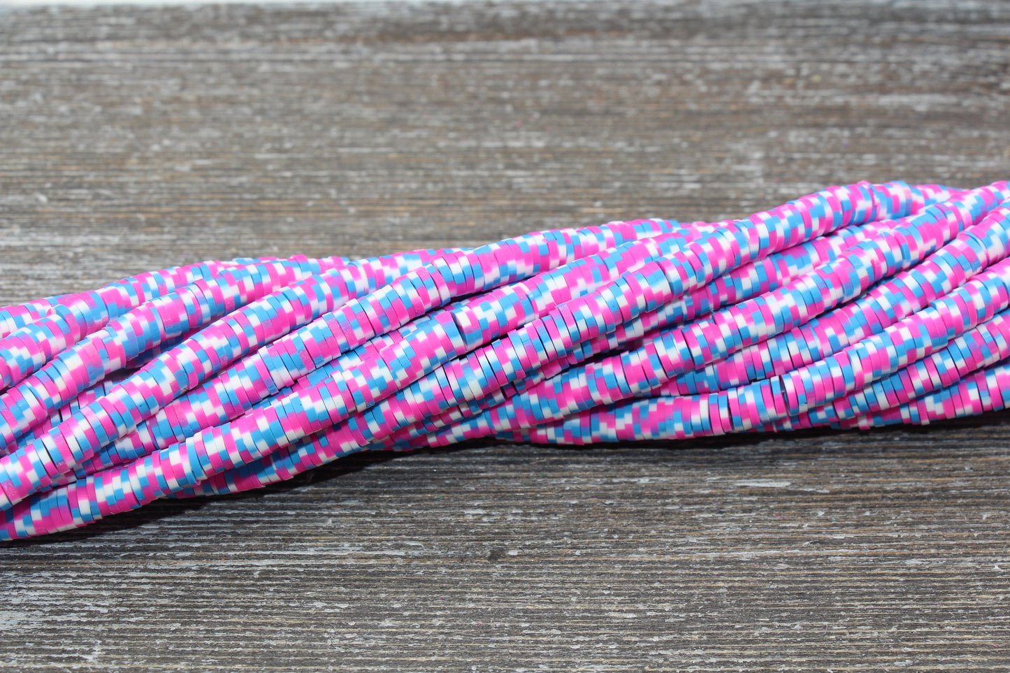 6mm Multicolored Speckled Heishi Beads, Pink, Blue and White Polymer Clay Disc Beads, African Disc Beads, Vinyl Heishi, 16 inch Strand #33