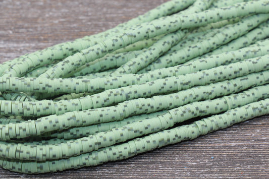 6mm Green Speckled Heishi Beads, Mix Color Polymer Clay Disc Beads, African Disc Beads, Vinyl Heishi, 16 inch Strand #43