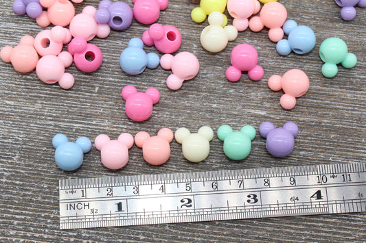 Mickey Mouse Beads, Multicolored Mickey Mouse Beads, Acrylic Mickey Mouse Beads, Mixed Color Mouse Beads, #1330