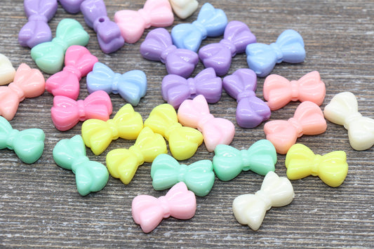Multicolor Bow Beads, Acrylic Ribbon Bow Beads, Pastel Bow Beads, Mixed Colors Plastic Beads #237