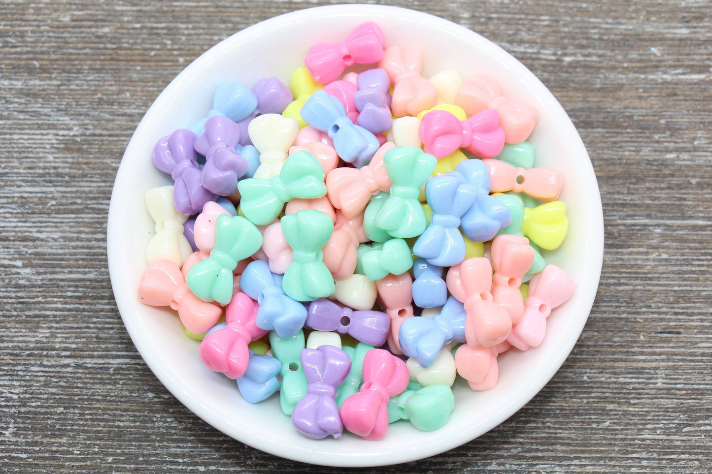 Multicolor Bow Beads, Acrylic Ribbon Bow Beads, Pastel Bow Beads, Mixed Colors Plastic Beads #237