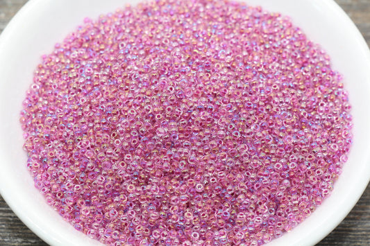 Violet pink 2 mm (12/0) AB Translucent glass seed beads mix, rocaille rounds