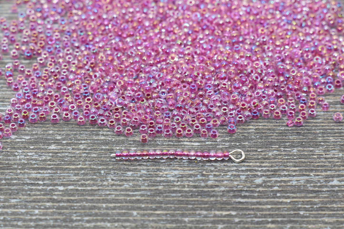 Violet pink 2 mm (12/0) AB Translucent glass seed beads mix, rocaille rounds