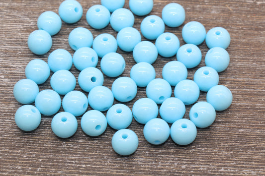 12mm Baby Blue Gumball Beads, Round Acrylic Loose Beads, Bubblegum Beads, Chunky Beads, Round Plastic Beads #285