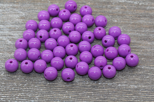 12mm Mulberry Purple Gumball Beads, Round Acrylic Loose Beads, Purple Bubblegum Beads, Chunky Beads, Smooth Round Plastic Beads #105
