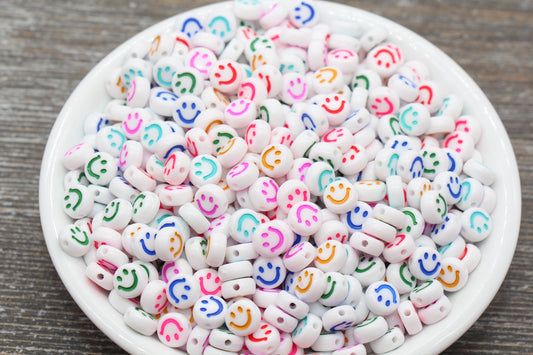Multicolor Smiley Face Round Beads, Emoji Beads, Happy Face Beads, Plastic Round Beads Size 7mm #365
