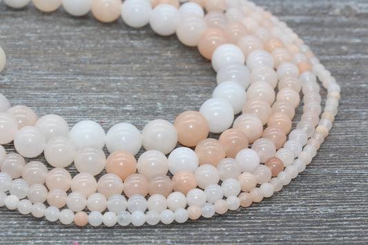Pink Aventurine Beads, Peach Aventurine Beads, Natural Gemstone Smooth Round Beads, Sizes 4mm 6mm 8mm 10mm 12mm, Full Strand 15.5" #73