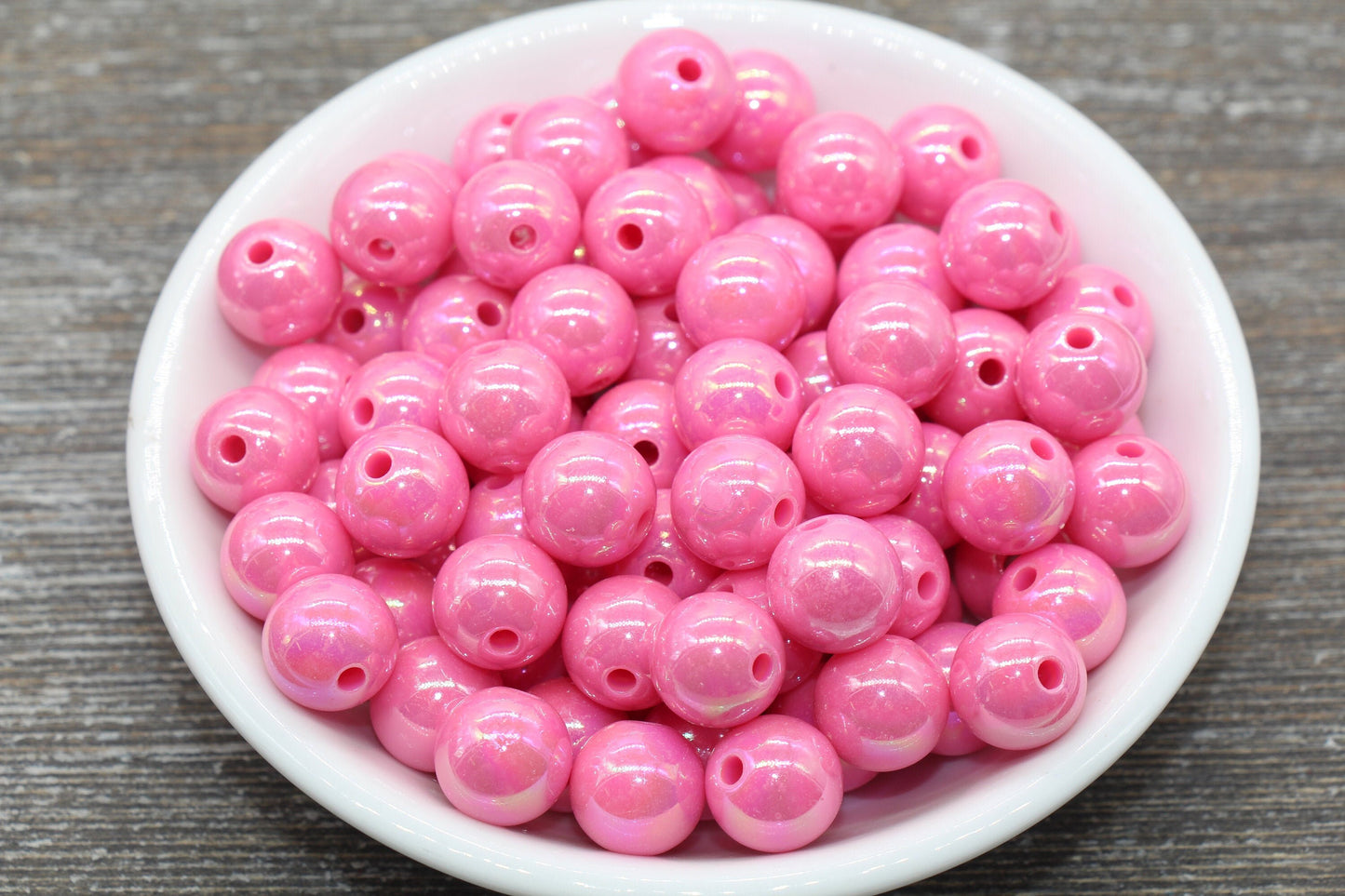 12mm Pink AB Gumball Beads, Iridescent Acrylic Loose Beads, Solid Bubblegum Beads, Chunky Beads, Glossy Smooth Round Plastic Beads #472