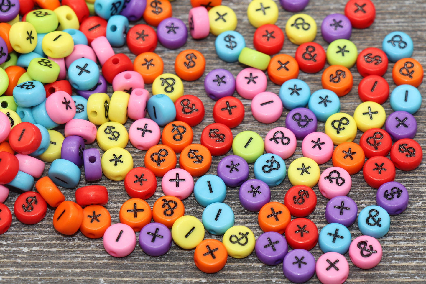 Ampersand, Asterisk, Plus, Minus, Dollar Sign Symbol Beads, Acrylic Multicolored symbol Beads, Round Symbol Beads, Size 7mm #1313