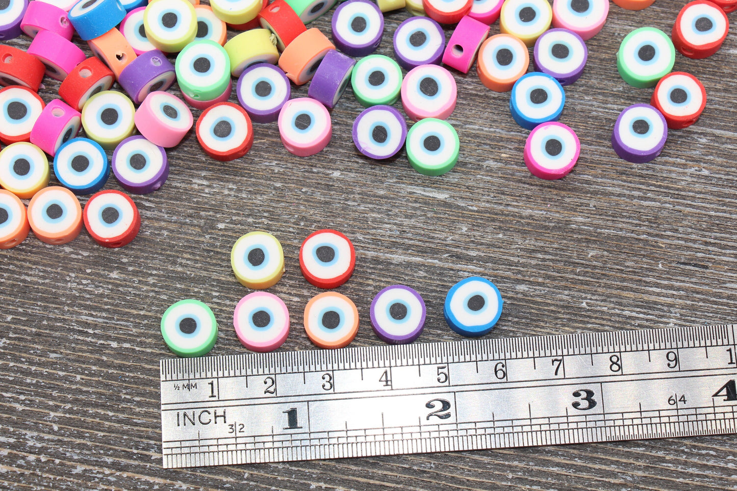 Evil Eye Polymer Clay Beads, Multicolored Evil Eye Fimo Cane Beads, Assorted Evil Eye Beads, Rainbow Evil Eye Slice Beads