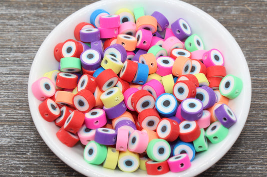 Evil Eye Polymer Clay Beads, Multicolored Evil Eye Fimo Cane Beads, Assorted Evil Eye Beads, Rainbow Evil Eye Slice Beads