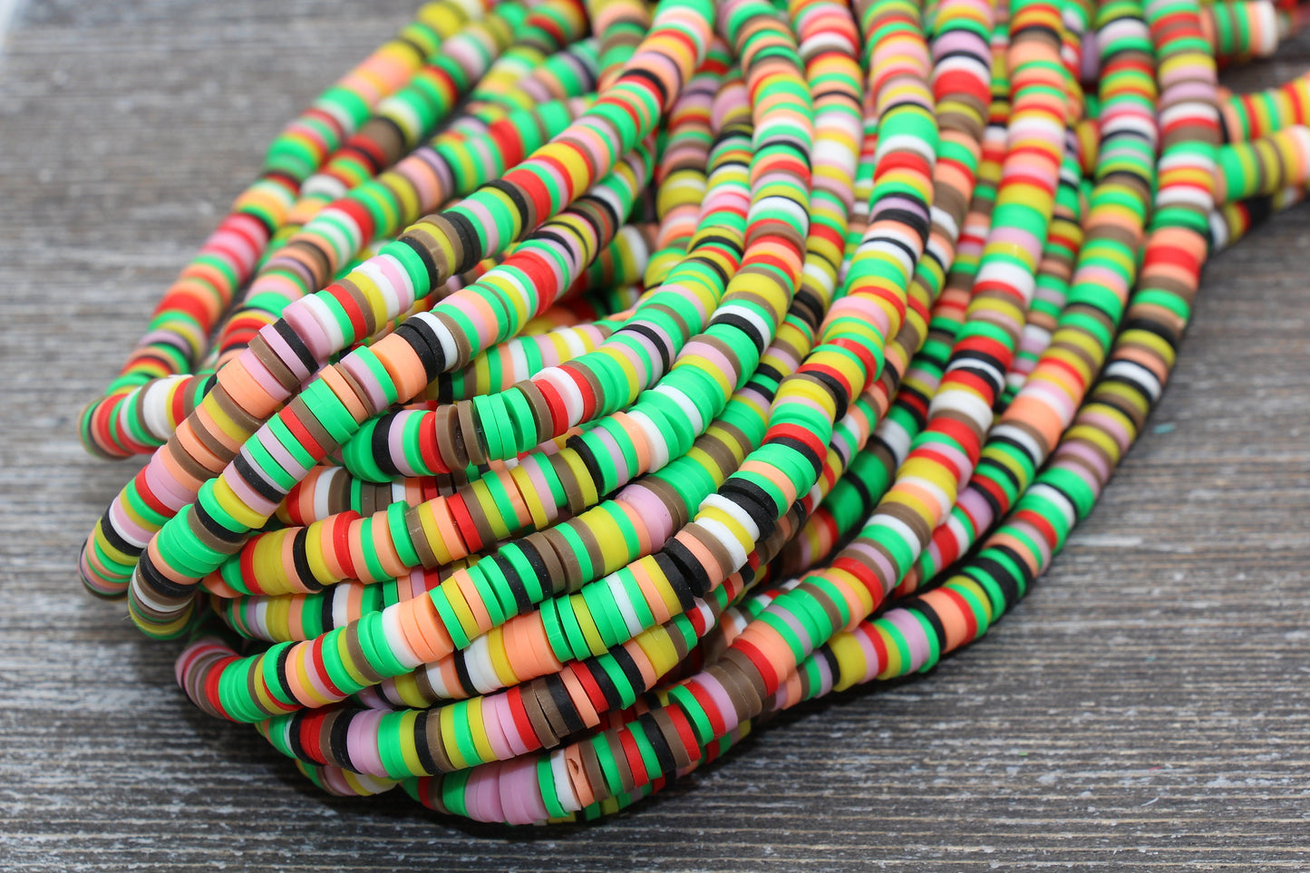 6mm Multicolored Heishi Beads, Mixed Color Polymer Clay Disc Beads, African Disc Beads, Wholesale Vinyl Heishi, 16 inch Strand #6