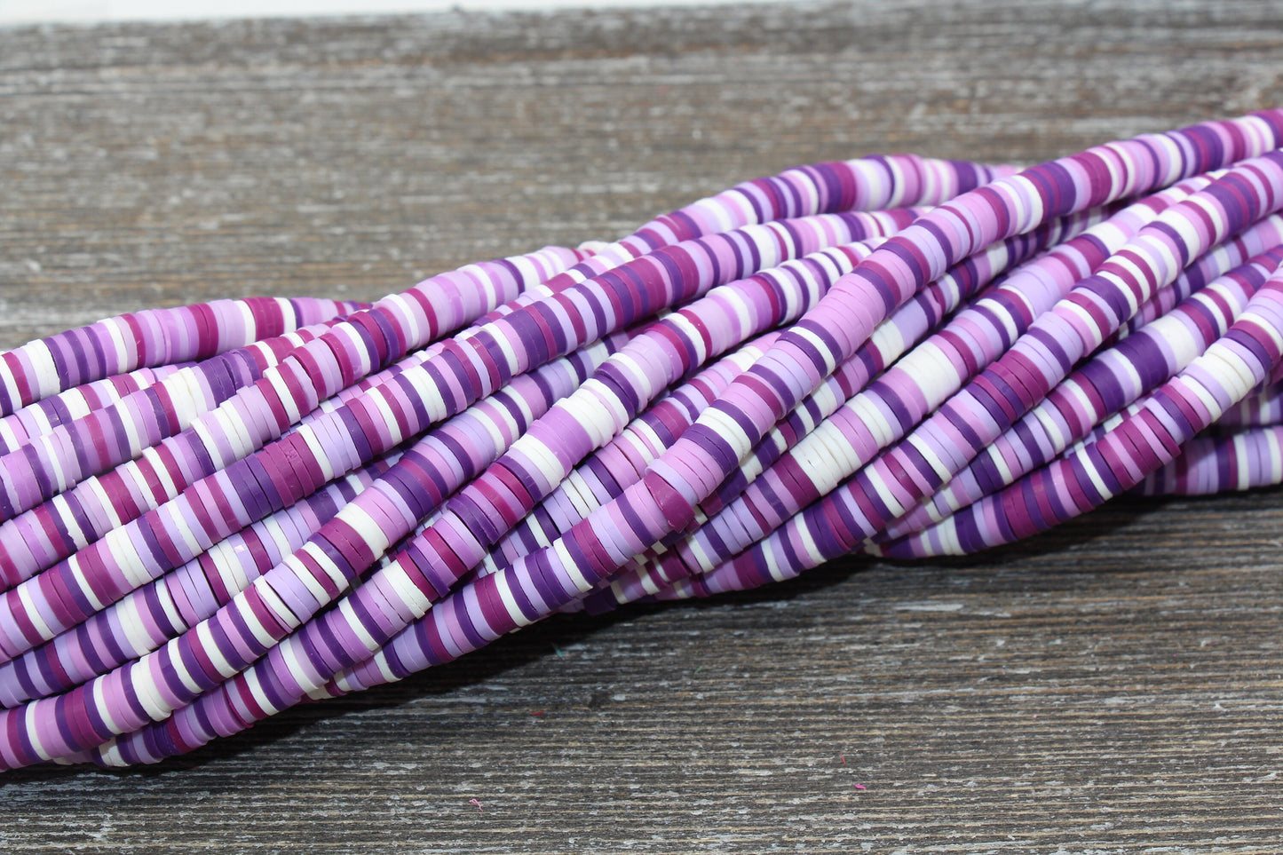 6mm Purple and White Polymer Clay Disc Beads, Multicolored Heishi Beads, African Disc Beads, Wholesale Vinyl Heishi, 16 inch Strand #17