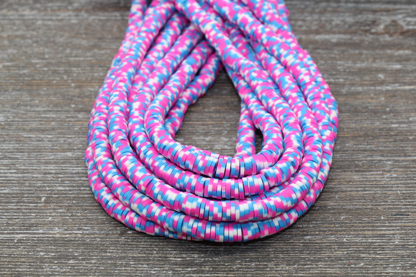 6mm Multicolored Speckled Heishi Beads, Pink, Blue and White Polymer Clay Disc Beads, African Disc Beads, Vinyl Heishi, 16 inch Strand #33