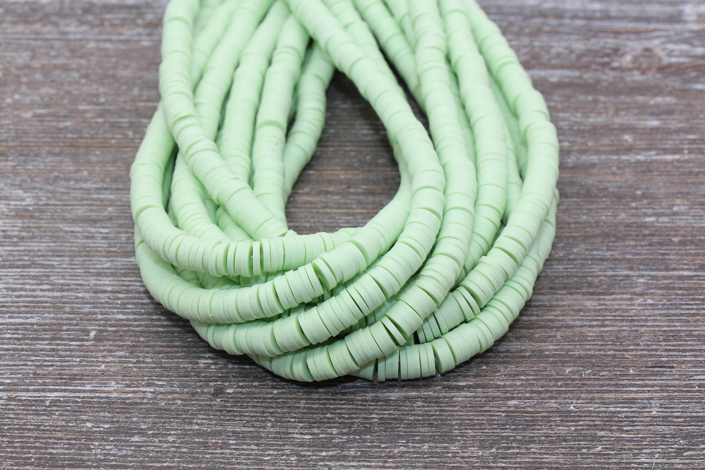 6mm Mint Heishi Beads, Mint Polymer Clay Disc Beads, African Disc Beads, Vinyl Heishi, 16 inch Strand #94