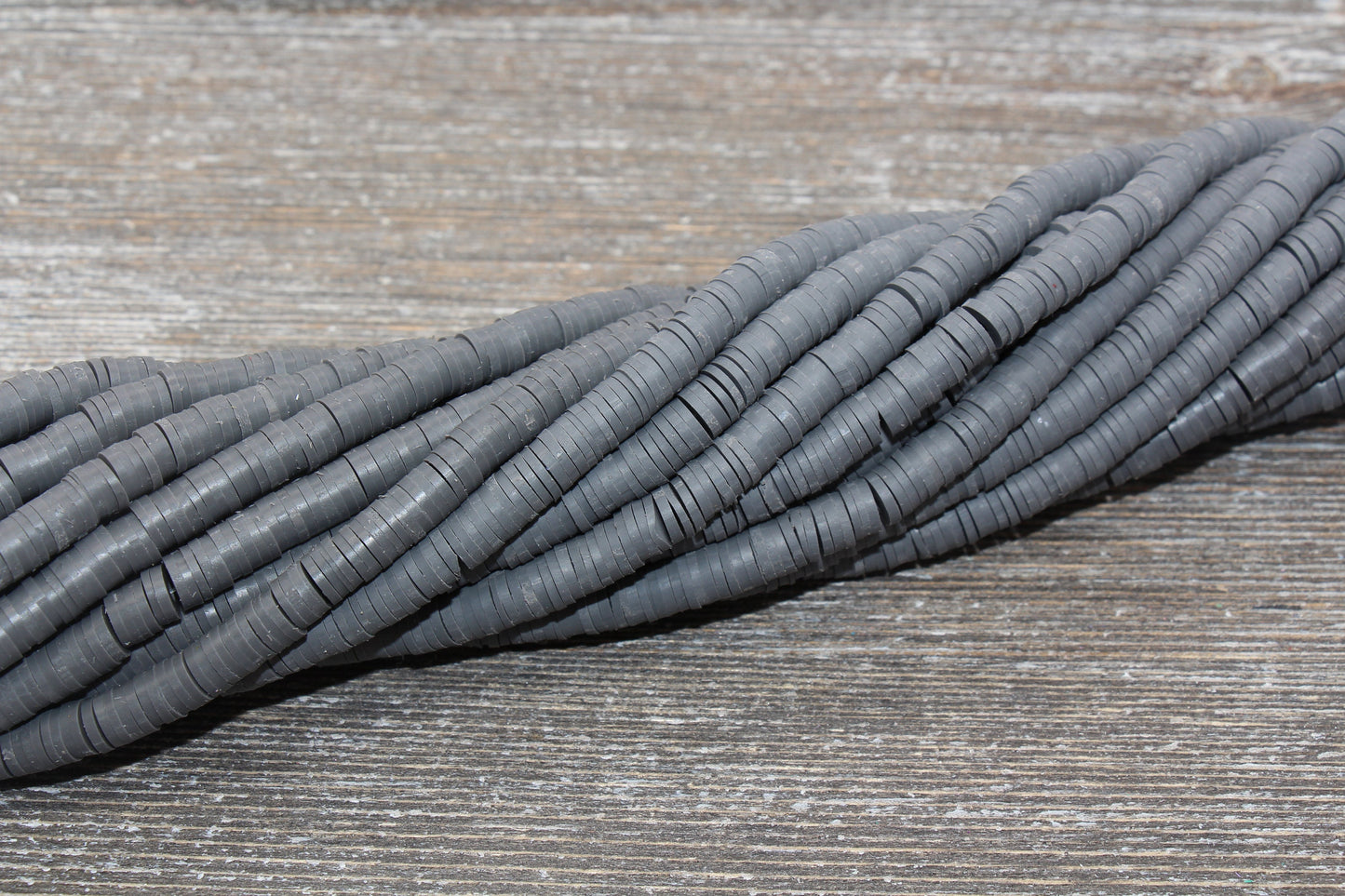 6mm Dark Gray Heishi Beads, Vinyl Beads, Polymer Clay Disc Beads, African Disc Beads, Wholesale Vinyl Heishi, 16 inch Strand #179