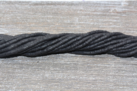 4mm Black Heishi Beads, Polymer Clay Disc Beads, African Disc Beads, Vinyl Heishi, 16 inch Strand #15
