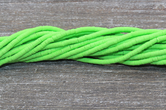 4mm Green Heishi Beads, Polymer Clay Disc Beads, African Disc Beads, Vinyl Heishi, 16 inch Strand #93