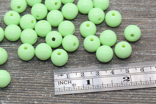 12mm Pale Green Gumball Beads, Round Acrylic Loose Beads, Bubblegum Beads, Chunky Beads, Bubble Gum Beads, Smooth Plastic Round Beads #1346